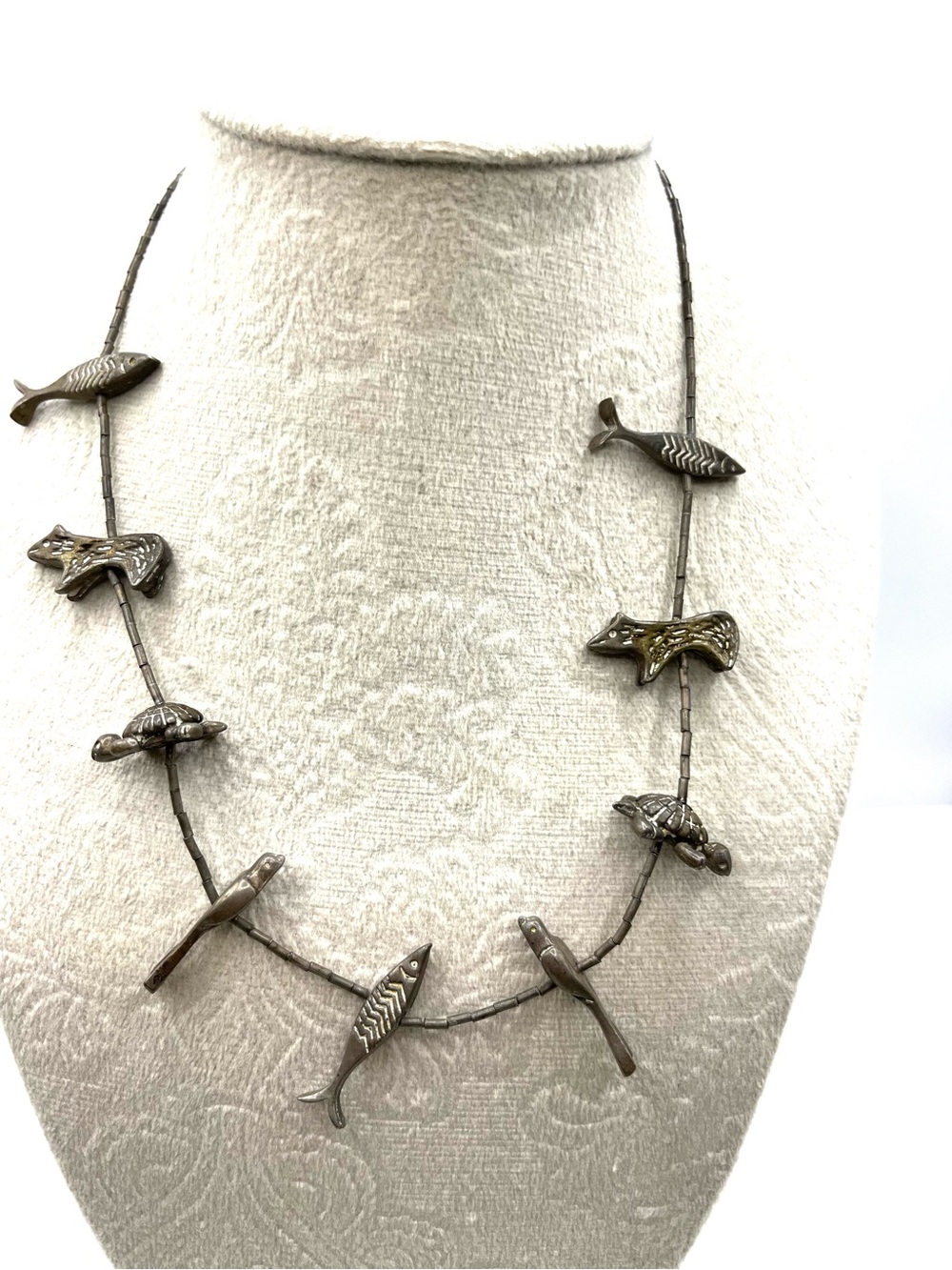 Vintage Fetish Sterling Silver Liquid Silver Animal Fetish Necklace 925